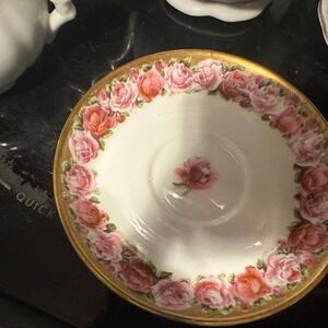 Vintage Royal Kendal Fine Bone China‎ Pink and White Roses Saucers